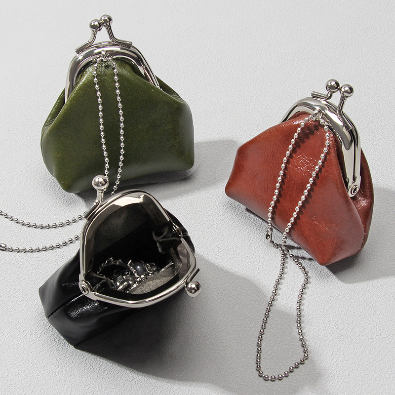 新款复古头层油蜡牛皮零钱包