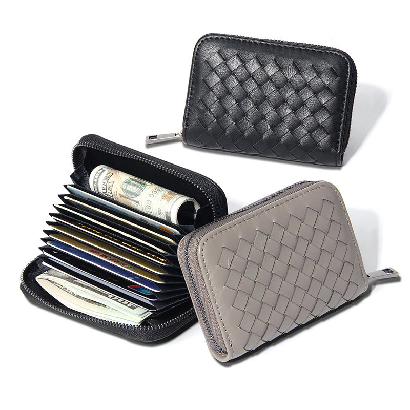 新款羊皮手工编织风琴卡包女士零钱包多卡位真皮卡套证件小钱包女