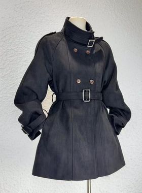 伦敦画报 秋冬新款古早vintage设计感系带收腰显瘦中长款毛呢外套