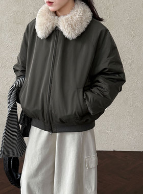 韩系保暖毛毛领夹棉外套女冬季设计感百搭夹克棉服上衣89002