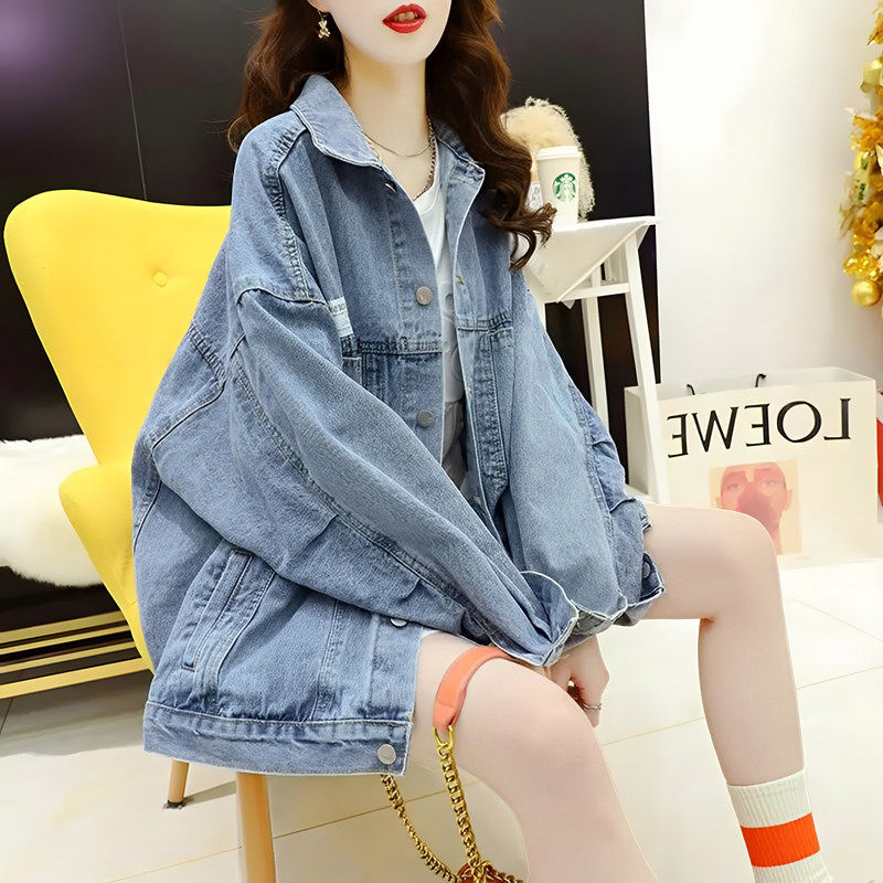 oversize美式复古牛仔外套女2025早秋新款设计感宽松BF风百搭上衣