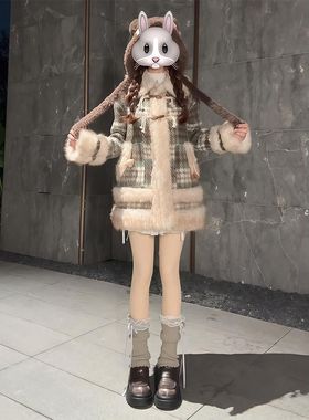 北海道冬日 冬季新款日系学院风氛围感vintage设计牛角扣毛呢外套