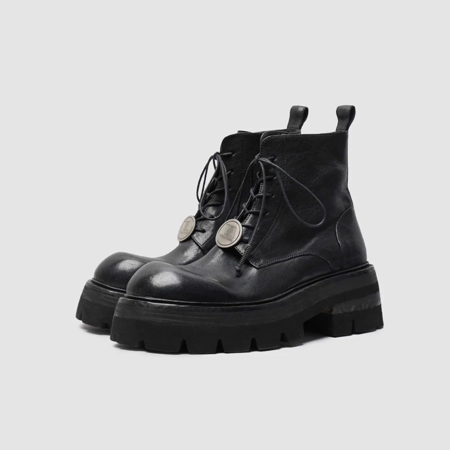 增高8cm大头马丁靴厚底德比皮鞋