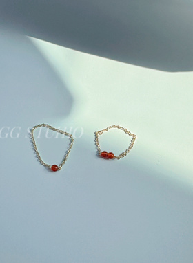 HEGG|高保色14K包金迷你南红玛瑙链条戒指细款简约超细精致女
