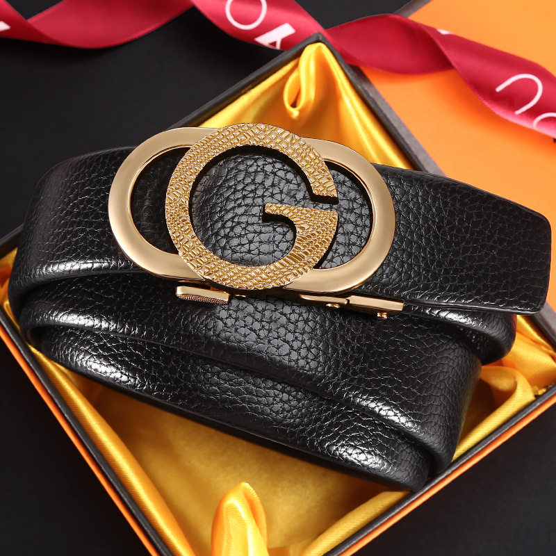 男士真皮自动扣皮带商务百搭牛皮腰带时尚潮流裤带送爸爸老年人