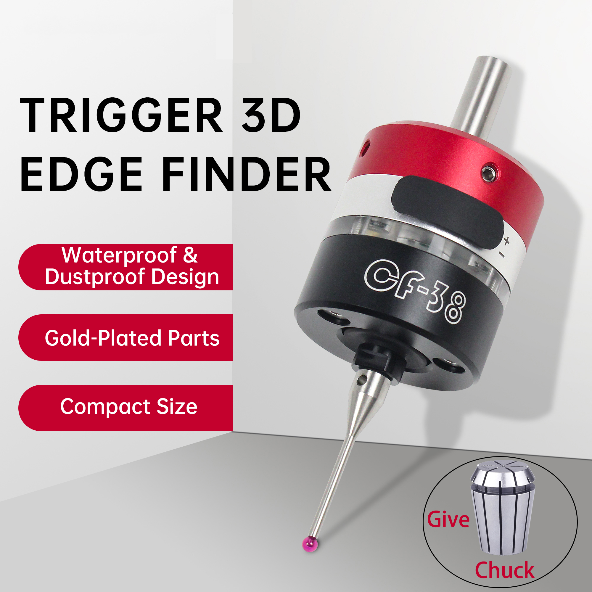 3D触发式寻边器加工中心CNC数控铣床三坐标探头分中棒ER夹头CF-38