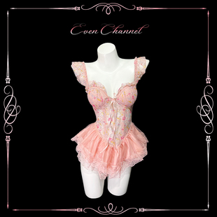 even学姐：蜜桃甜心*纯欲蕾丝收腰显瘦聚拢鱼骨胸衣蓬蓬裙带胸垫