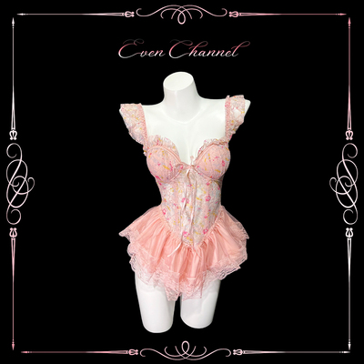 蕾丝收腰显瘦聚拢鱼骨胸衣带胸垫