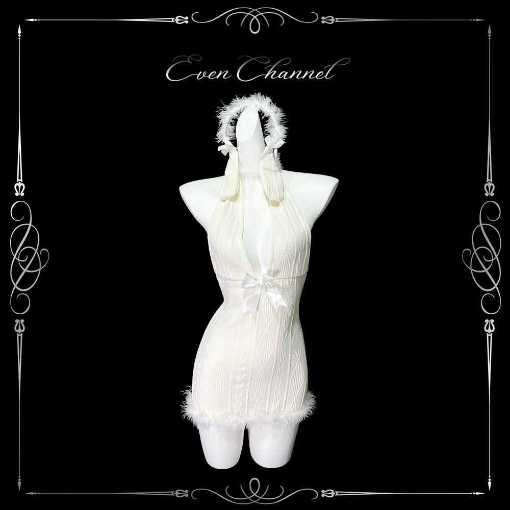 性感甜美针织挂脖深V露背收腰裙