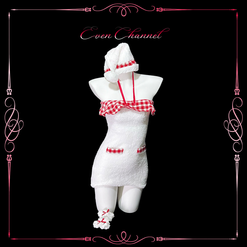 甜美圣诞战袍收腰抹胸毛绒包臀裙