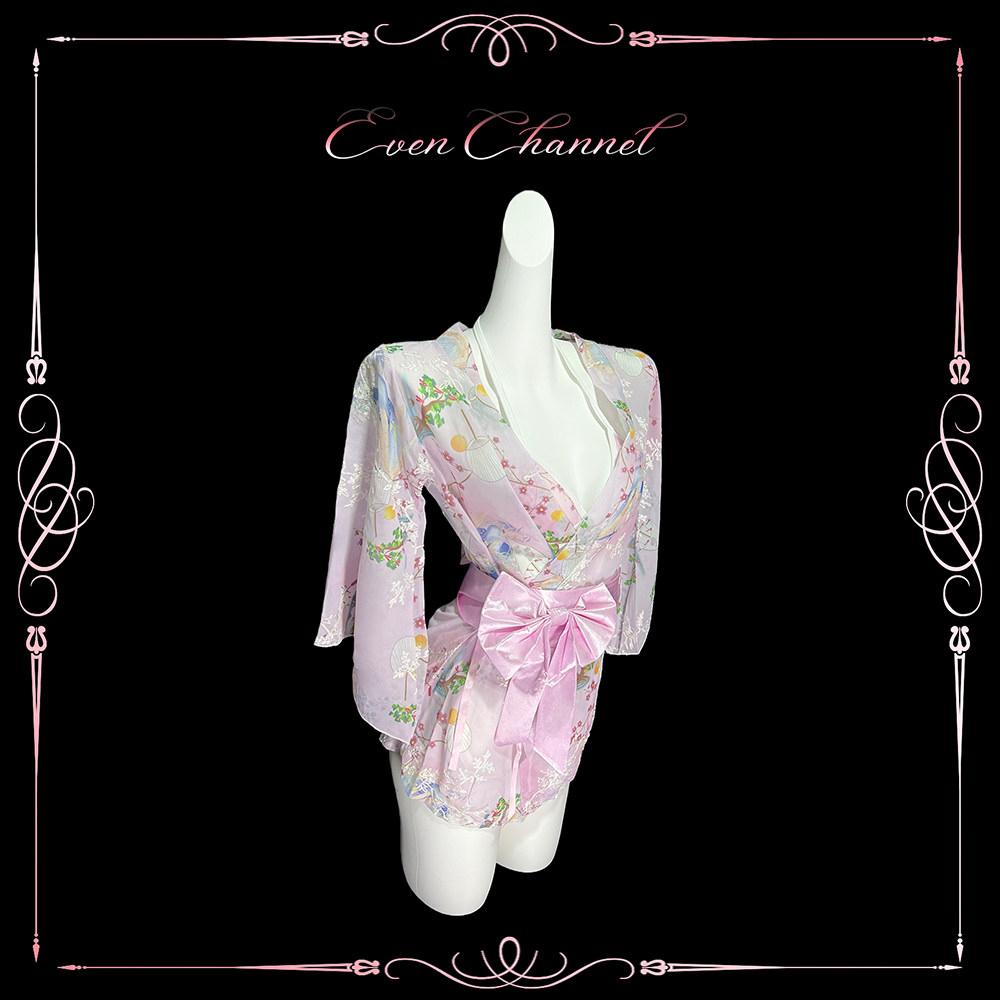 私房纯欲日系三点式蝴蝶结浴袍