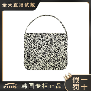 emis包包女22Y小豹纹灯芯绒帆布包赵露思张元英孔孝真同款象牙色