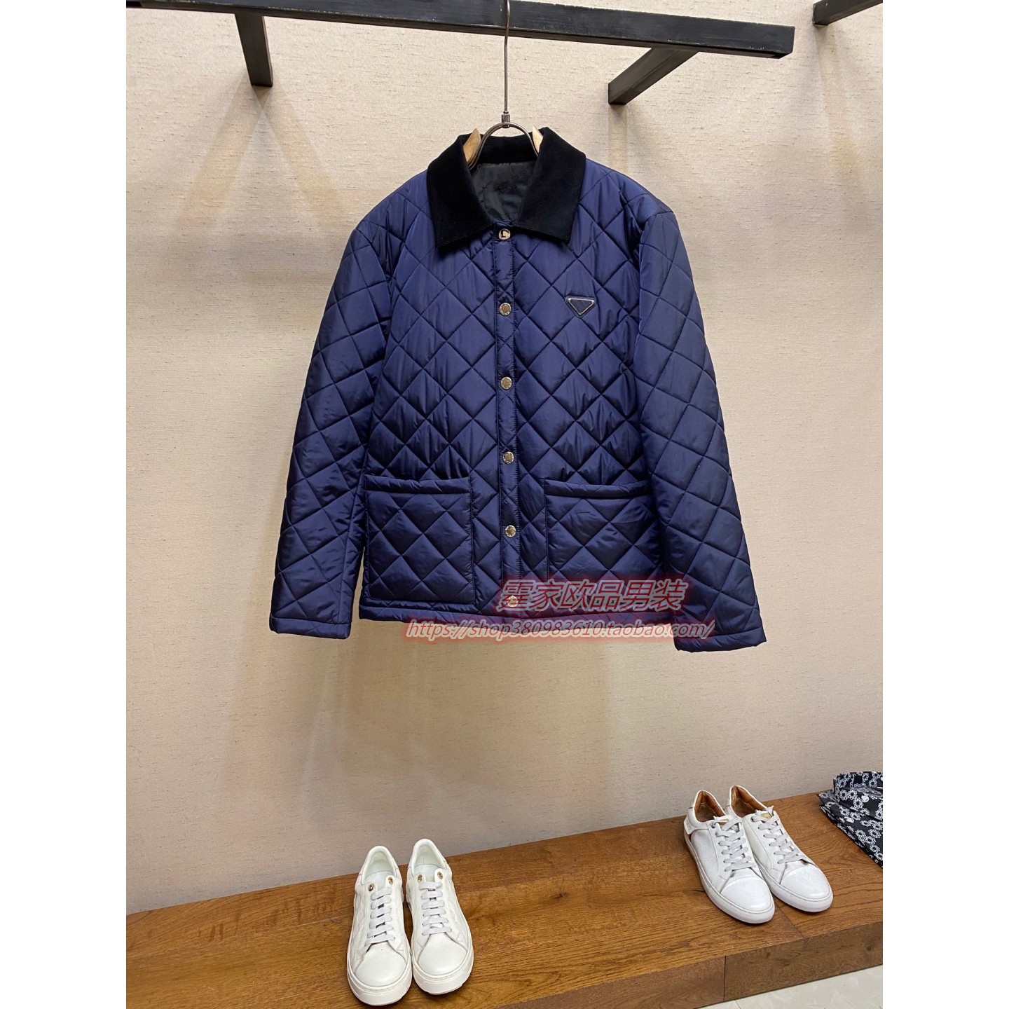 轻奢秋冬新款男棉衣时尚菱格潮流翻领欧洲站休闲上衣简约外套夹克