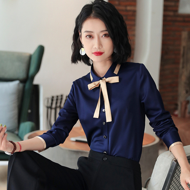 高档秋冬季新款衬衫女装翻领职业韩范时尚小衫气质长袖衬衣蝴蝶结