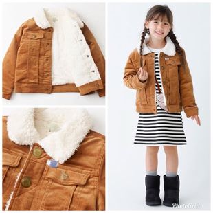 外贸原单le羊羔绒内里条绒外套 男女童秋冬毛领时尚百搭棉服