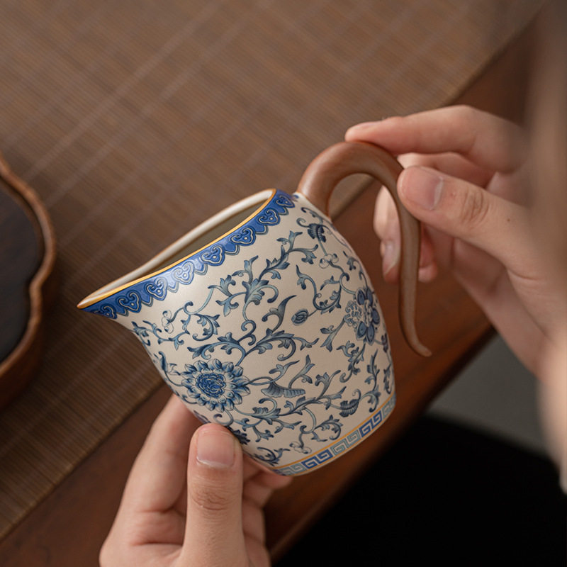 青花米黄汝窑功夫茶具套装家用泡茶壶高档茶杯冲茶盖碗陶瓷公道杯