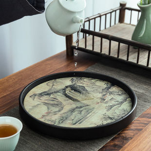 墨彩速干吸水干泡盘陶瓷壶承小茶盘家用简约粗陶功夫茶具托盘