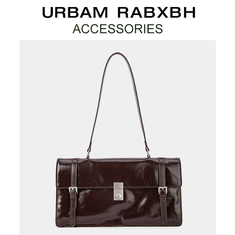 复古油蜡牛皮通勤公文包2025春季新款大容量法棍腋下包斜挎小方包,箱包皮具/热销女包/男包,小方包,淘宝优惠券,粉丝福利购,淘宝优惠卷