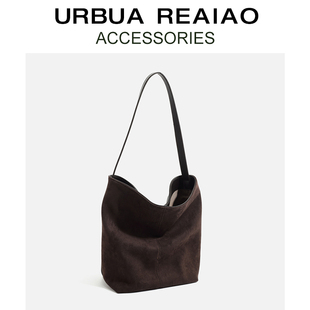 大容量麂皮水桶包包女2025春季新款慵懒风通勤托特包高级感单肩包