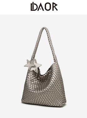 DAOR原创设计香槟色编织托特包女2025秋季新款大容量手提单肩包包