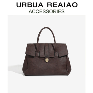 植鞣牛皮手提包女2025新款大容量复古托特包高级感通勤包包公文包