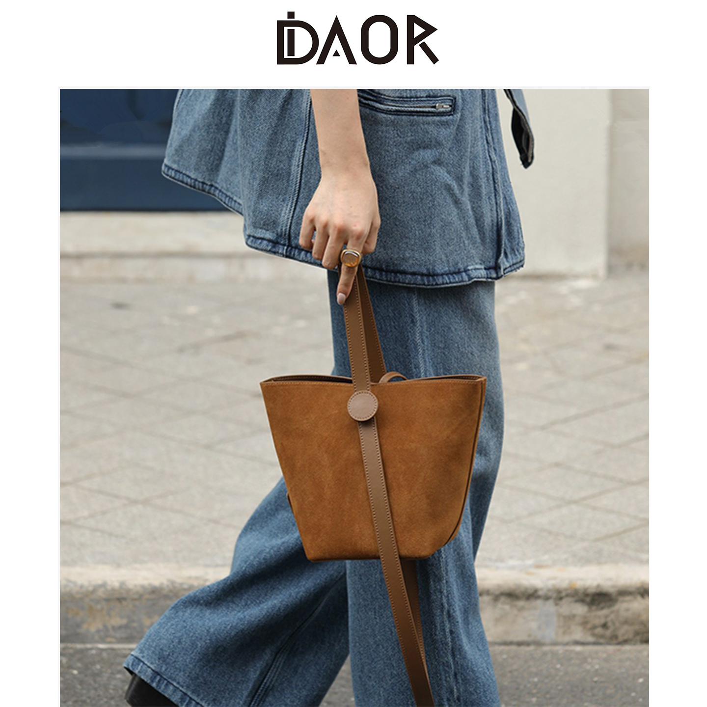 DAOR小众高级感牛皮手提水桶包