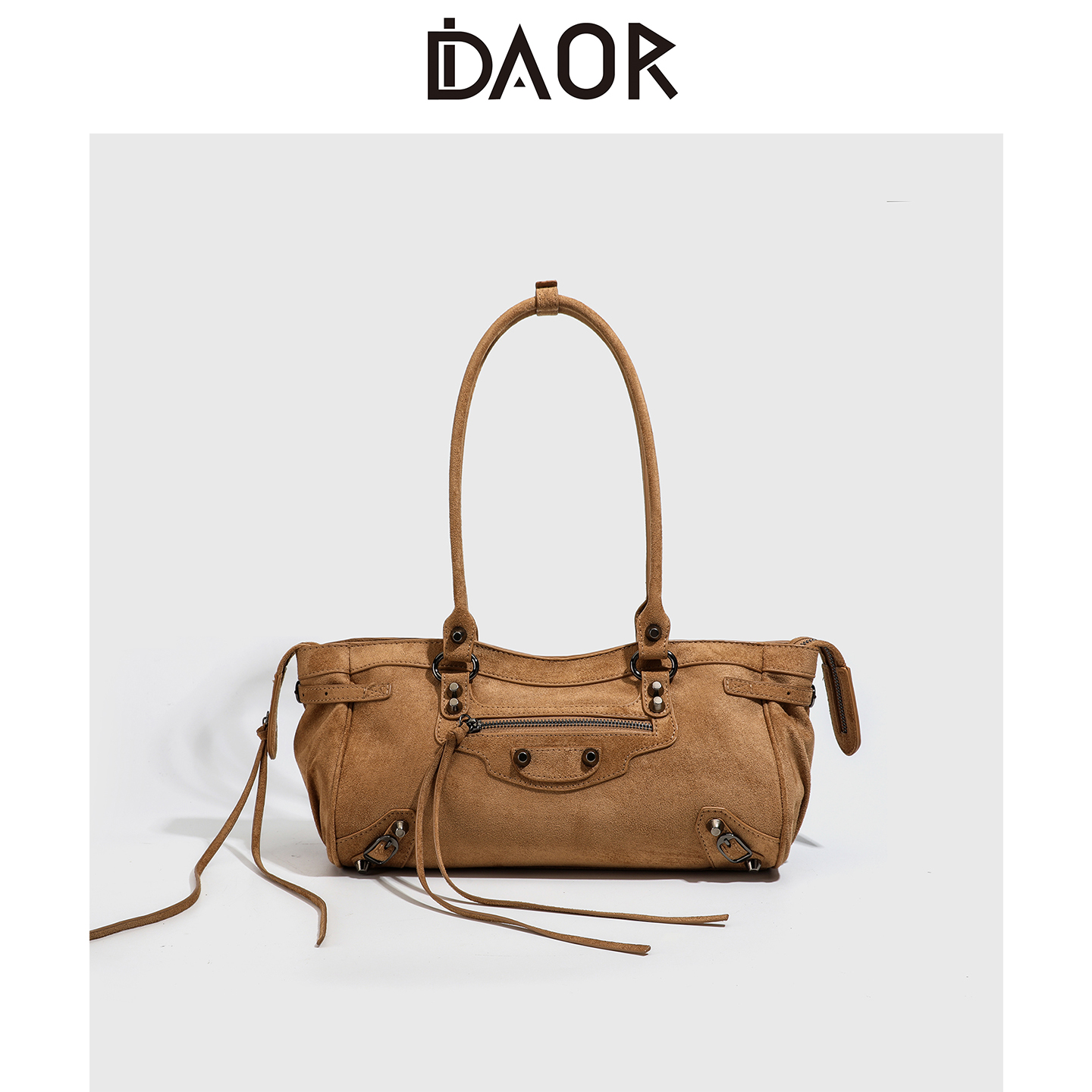 DAOR小众复古磨砂牛皮机车腋下包