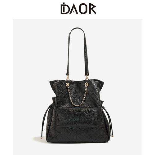 DAOR油蜡牛皮菱格链条包通勤背包