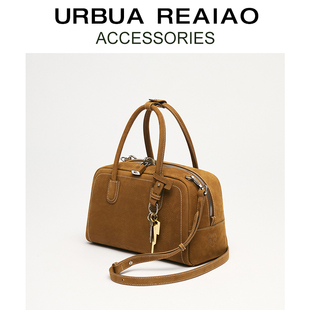 头层牛皮波士顿包女2025春季 真皮复古单肩斜挎包手提保龄球包 新款