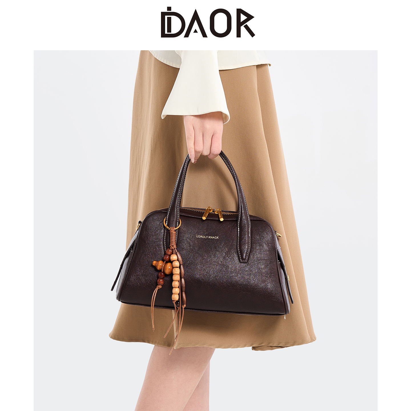 DAOR植鞣牛皮波士顿保龄球包