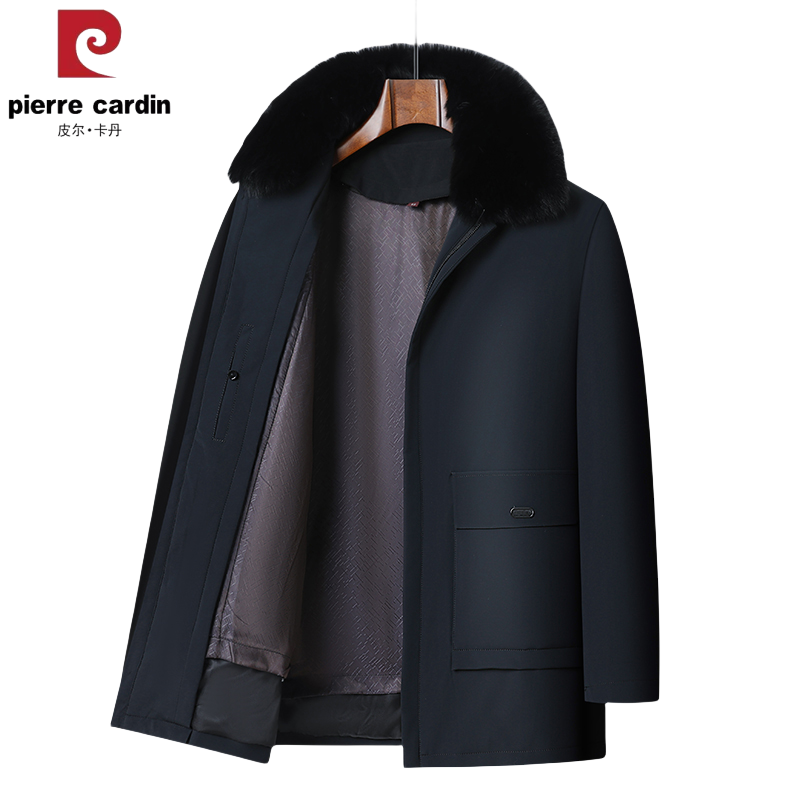 皮尔卡丹中年男士皮毛一体尼克服冬季兔毛内胆派克服男款外套加厚