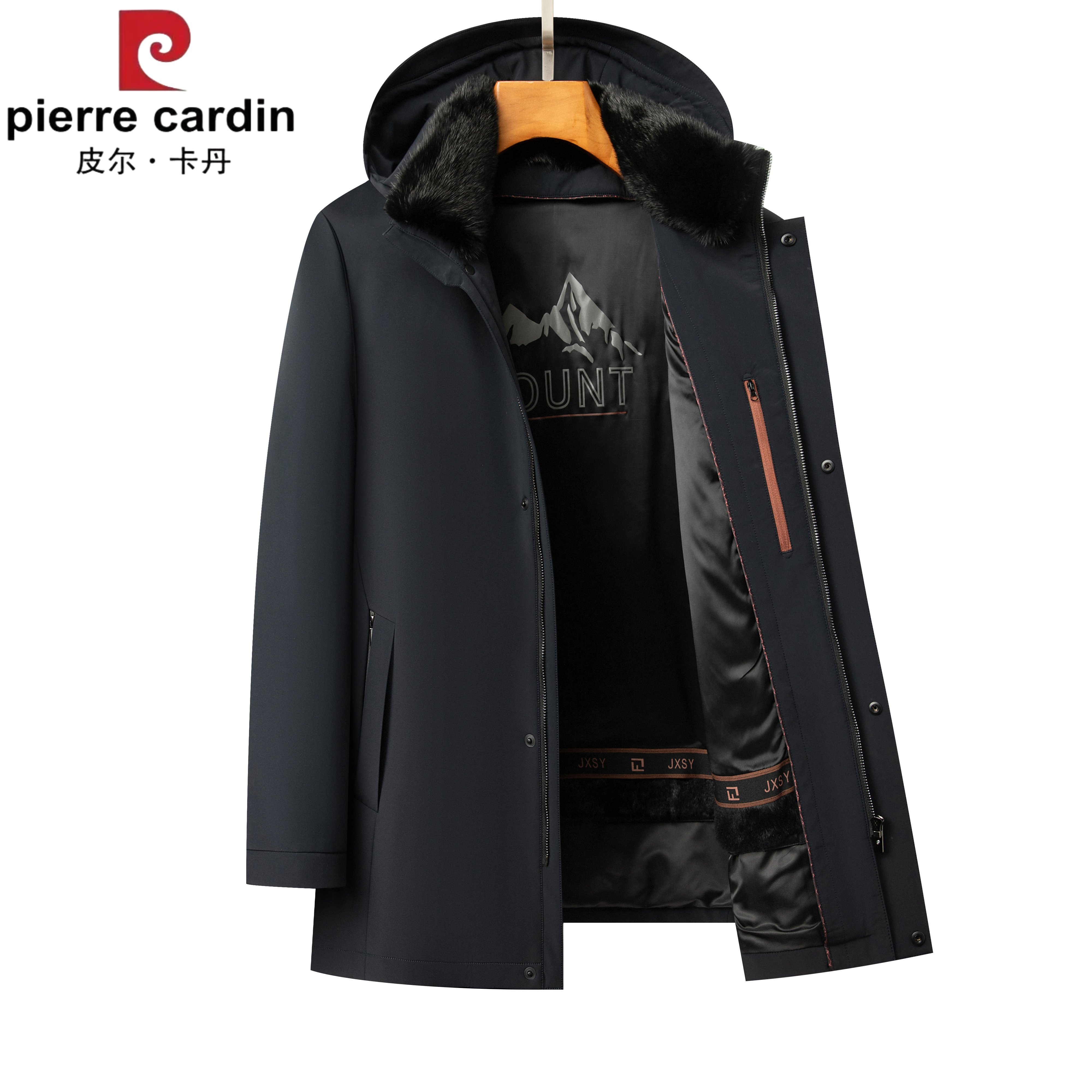 中老年男士连帽皮毛一体尼克服冬季兔毛内胆派克服男款外套休闲