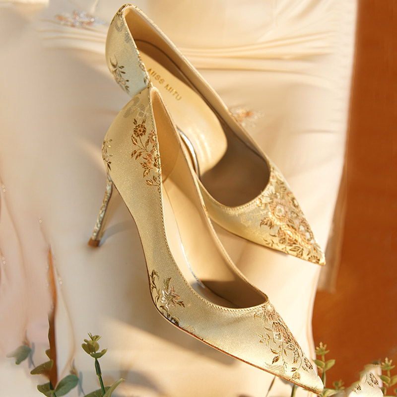 米兔小姐【云锦天香】新中式国风刺绣高跟鞋女旗袍鞋婚鞋新娘鞋,女鞋,浅口单鞋,淘宝优惠券,粉丝福利购,淘宝优惠卷