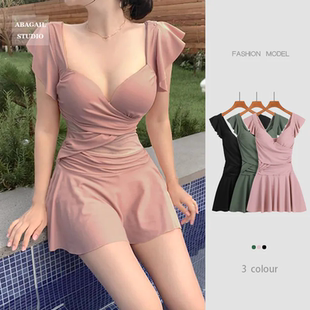 保守遮肚显瘦小胸聚拢度假泳装 纯欲风裙式 新款 连体泳衣女2024夏季