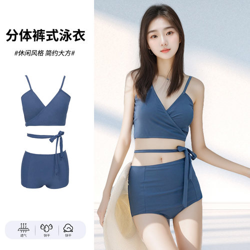 2025新款泳衣女比基尼分体两件套性感绑带显瘦沙滩度假纯欲风泳装