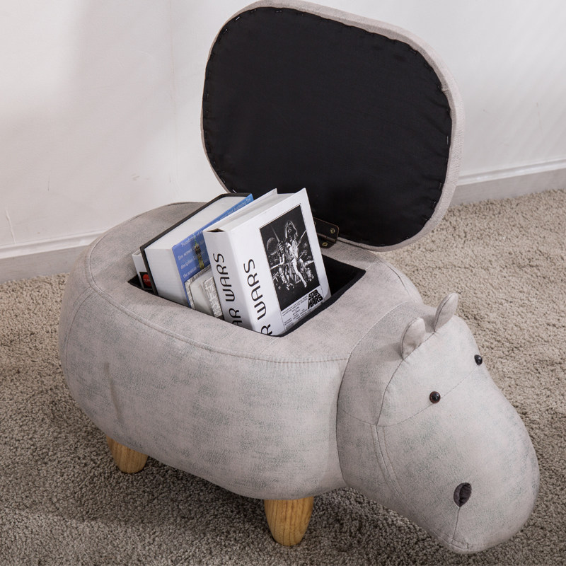 创意河马换鞋凳收纳凳脚凳实木入户凳北欧凳子门口凳家用坐凳矮凳