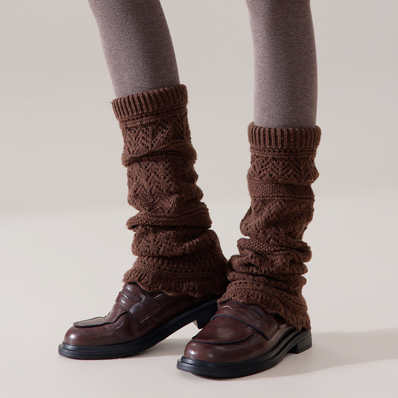 博主都在穿的~羊毛镂空花边腿套~微喇瑜伽袜袜套秋冬针织灰色脚套