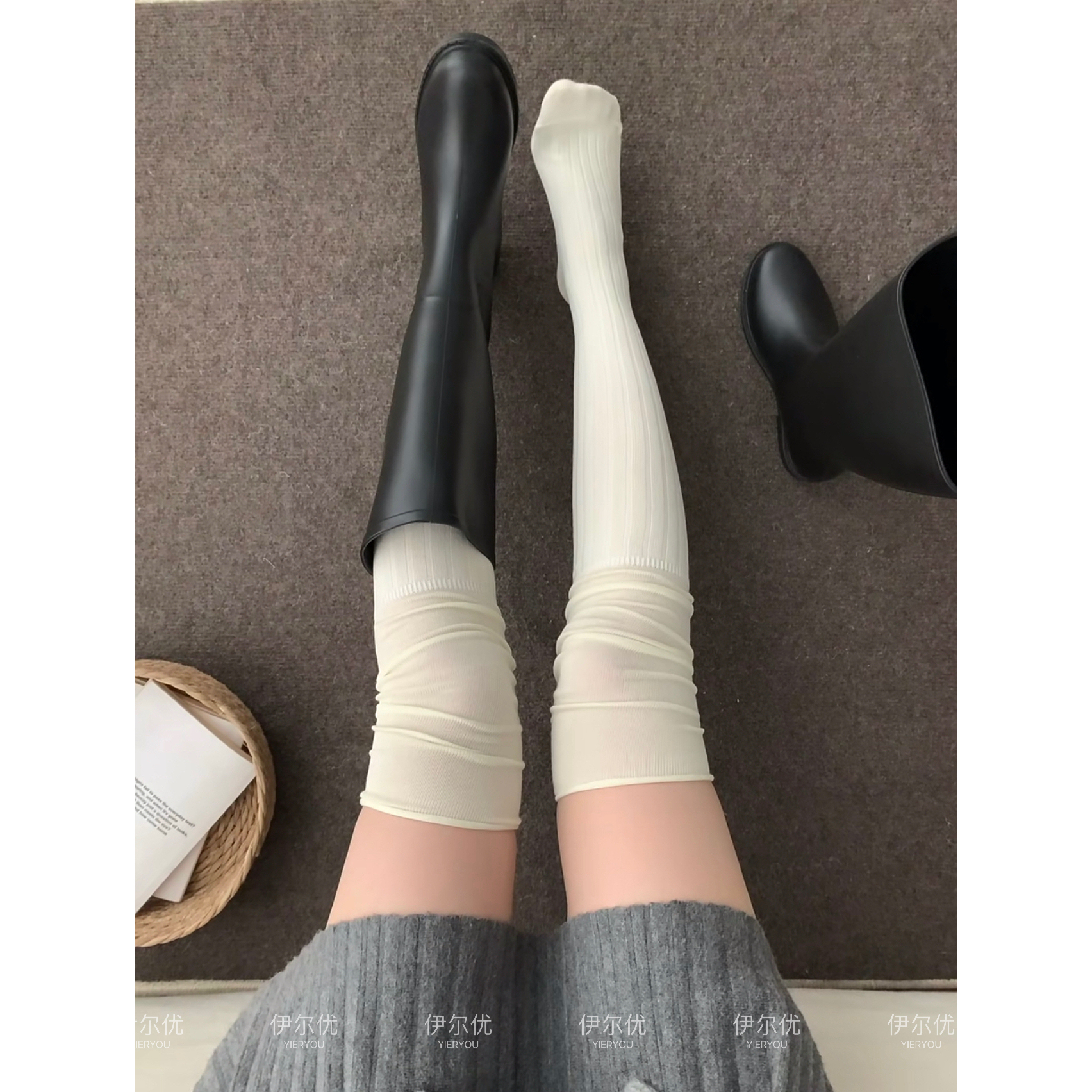 好穿的搭配靴子很绝~miu系长筒袜