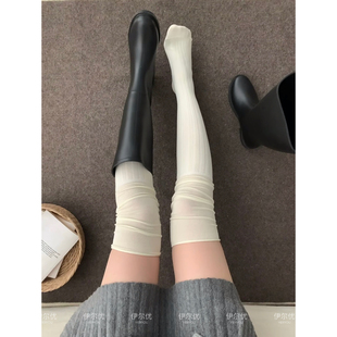 好穿 显瘦百搭miu系长筒袜纯色拼接过膝袜棉秋冬女 搭配靴子很绝