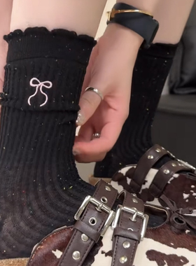 少女感满满~薄款彩纱中筒堆堆袜袜蝴蝶结刺绣高腰白色彩点棉袜