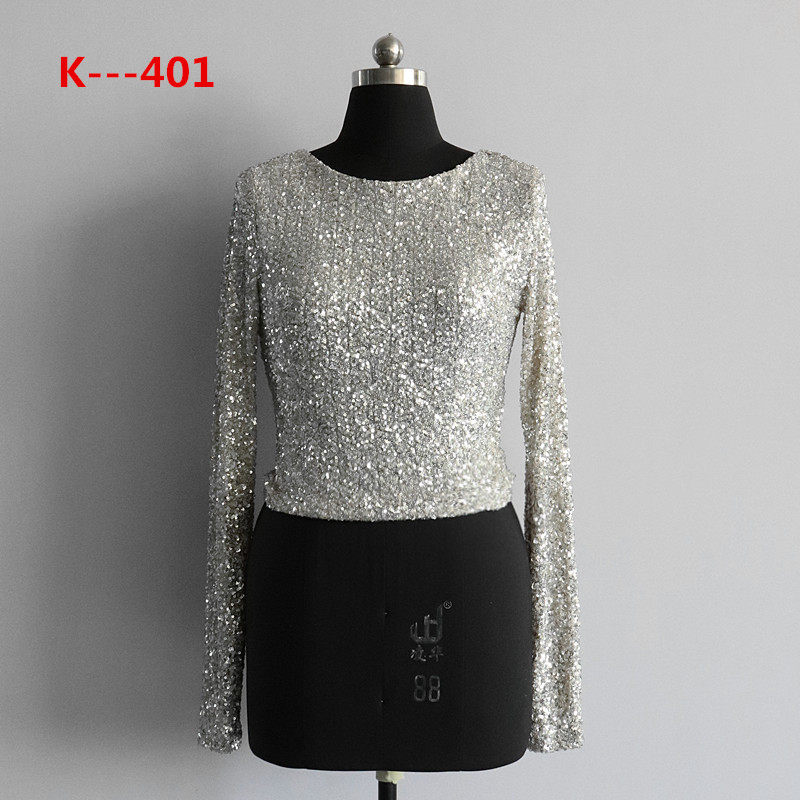 春秋季外贸新款女装韩版简约弹力时尚辣妹性感亮片露背长袖上衣女,女装/女士精品,短外套,淘宝优惠券,粉丝福利购,淘宝优惠卷