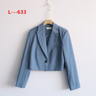 短款 春夏外贸新款 百搭简约时尚 韩版 条纹宽松休闲上衣外套 孤品女装