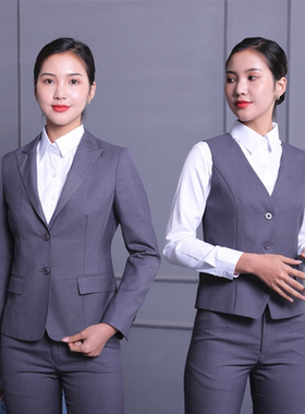 广发银行工装制服灰色西服套装长袖外套女士ol职业装银行行服