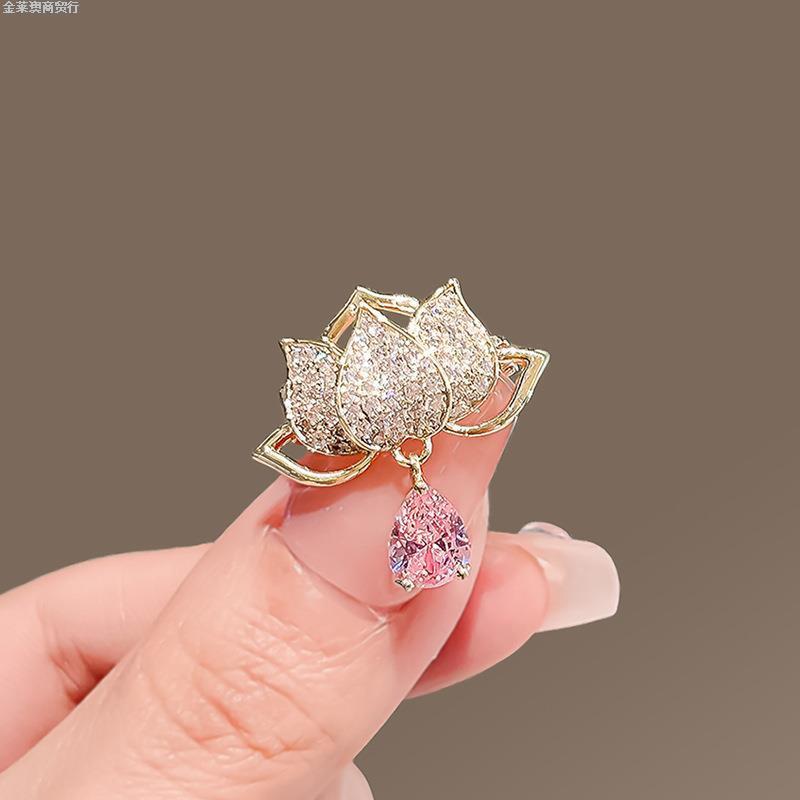 荷花中国风胸针女高档气质小胸花夏季别针防走光扣固定衣服配饰