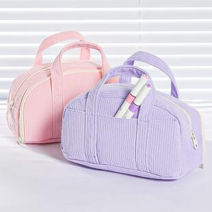 纯色简约多功能彩绒小提包笔袋大容量不撞款耐脏收纳袋基础包装