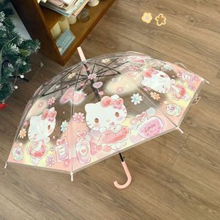 卡通可爱Kitty雨伞女透明高颜值儿童长柄伞小学生上学凯蒂猫雨具