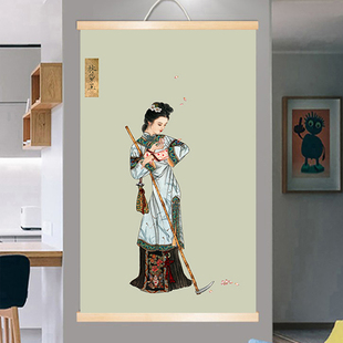 定制金陵十二钗林黛玉画像挂画红楼梦美女仕女人物画实木轴装饰画