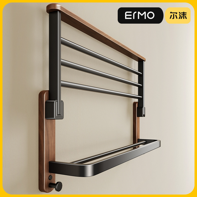 胡桃木毛巾架浴室置物架免打孔卫浴厕所高端卫生间洗手间浴巾架子