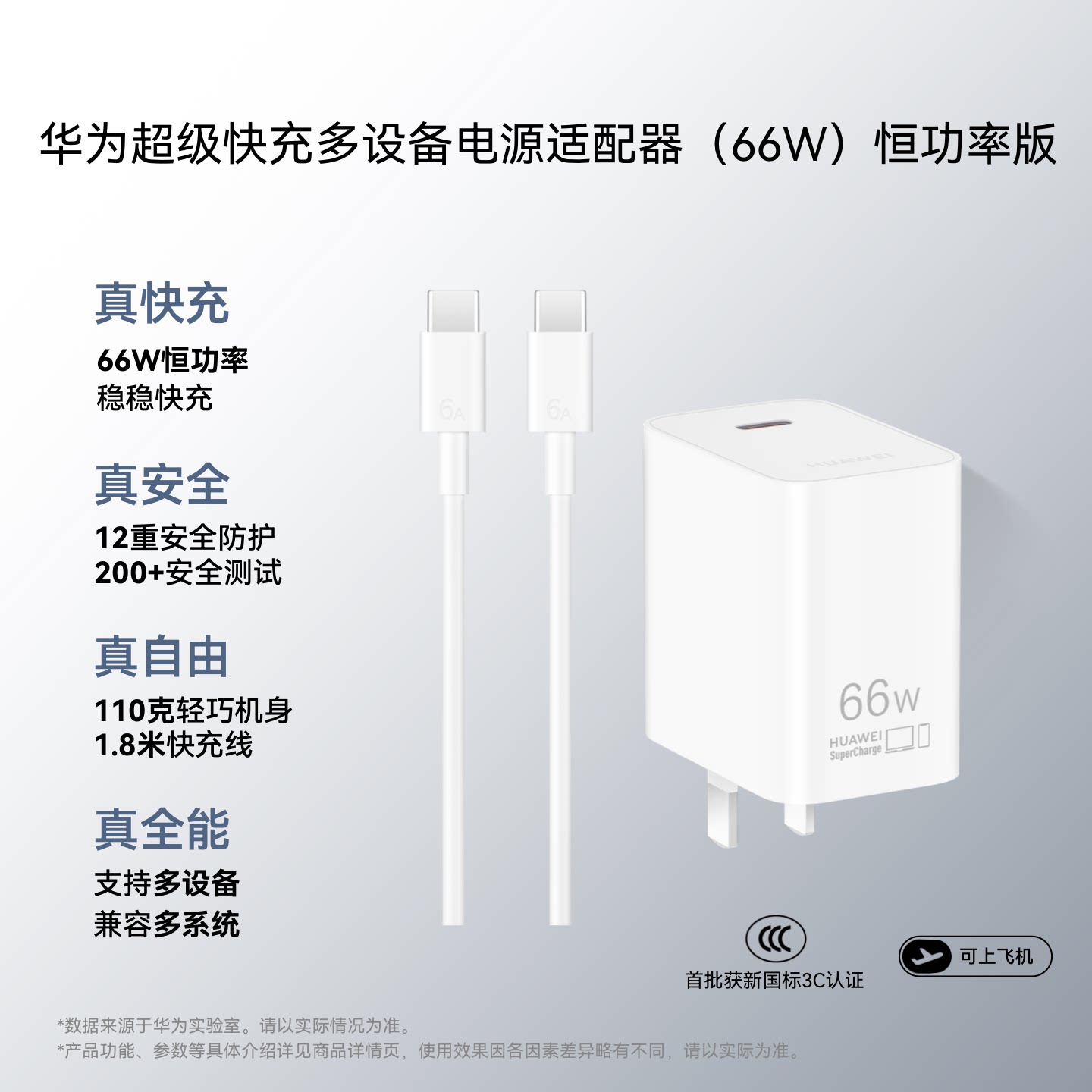 华为超级快充多设备电源适配器（66W）恒功率版 1.8米线