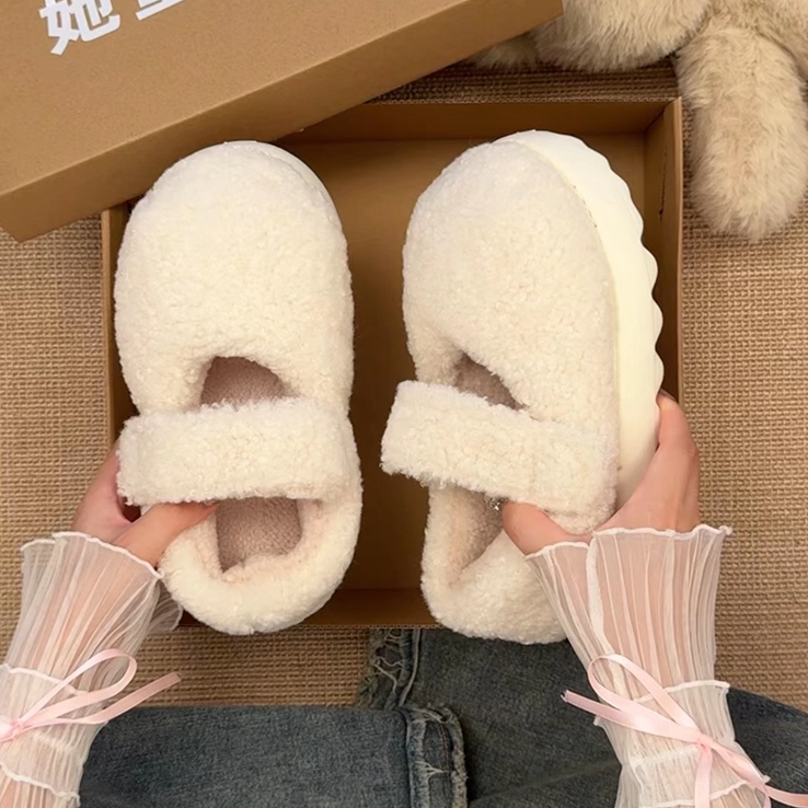 白色小香风毛毛鞋女冬外穿高级感2025新款冬加绒圆头羊羔毛雪地靴,女鞋,时尚雪地靴,淘宝优惠券,粉丝福利购,淘宝优惠卷